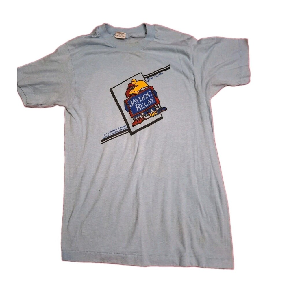 Vintage 80s University Of Kansas Jayhawks T-Shirt Single Stitch USA KUMedicine